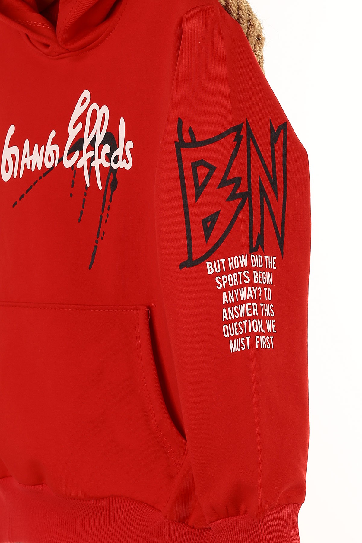 Kırmızı (9-12 Yaş) Gang Baskılı Kapşonlu Erkek Çocuk Sweat 148978