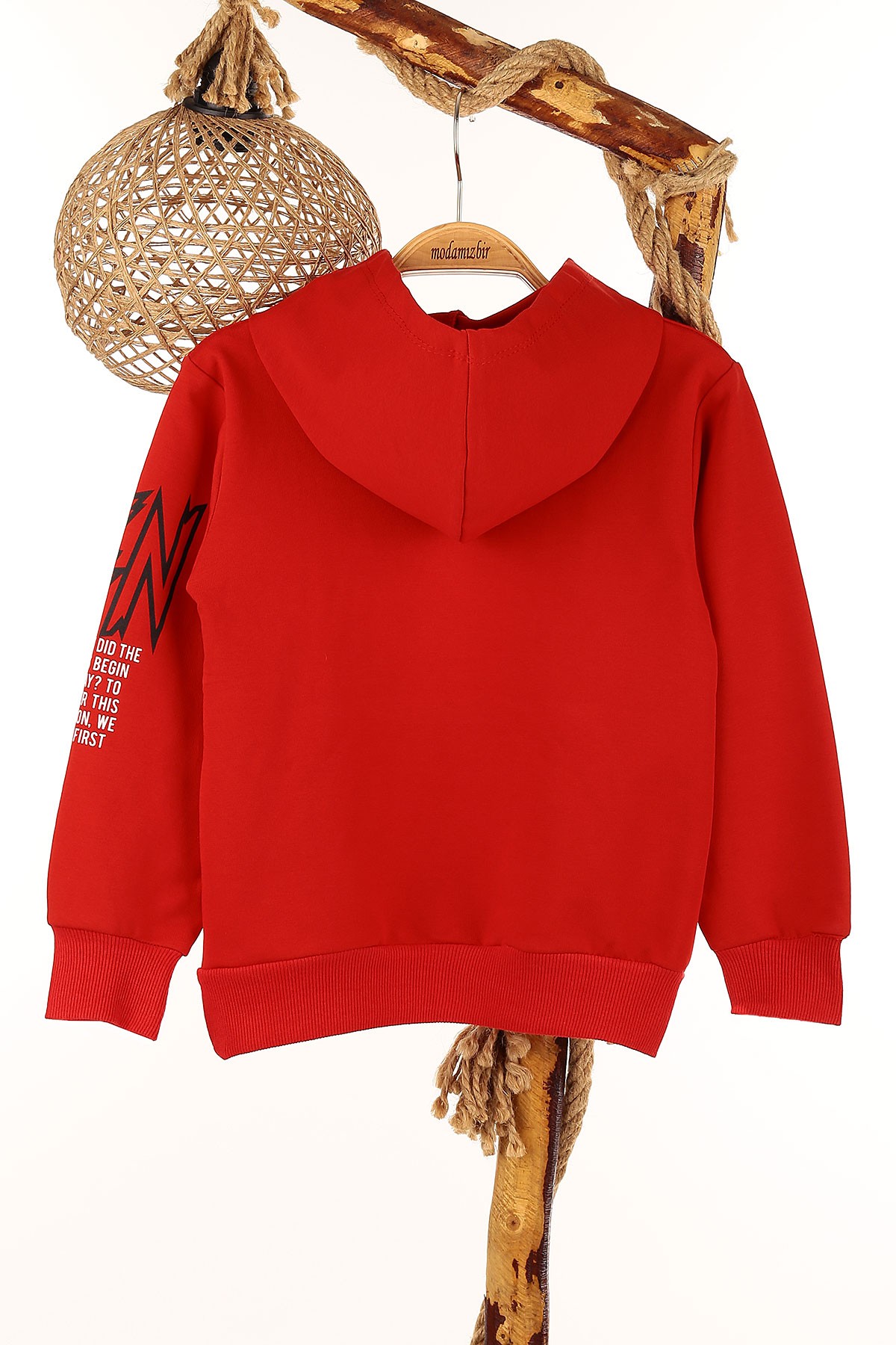 Kırmızı (9-12 Yaş) Gang Baskılı Kapşonlu Erkek Çocuk Sweat 148978
