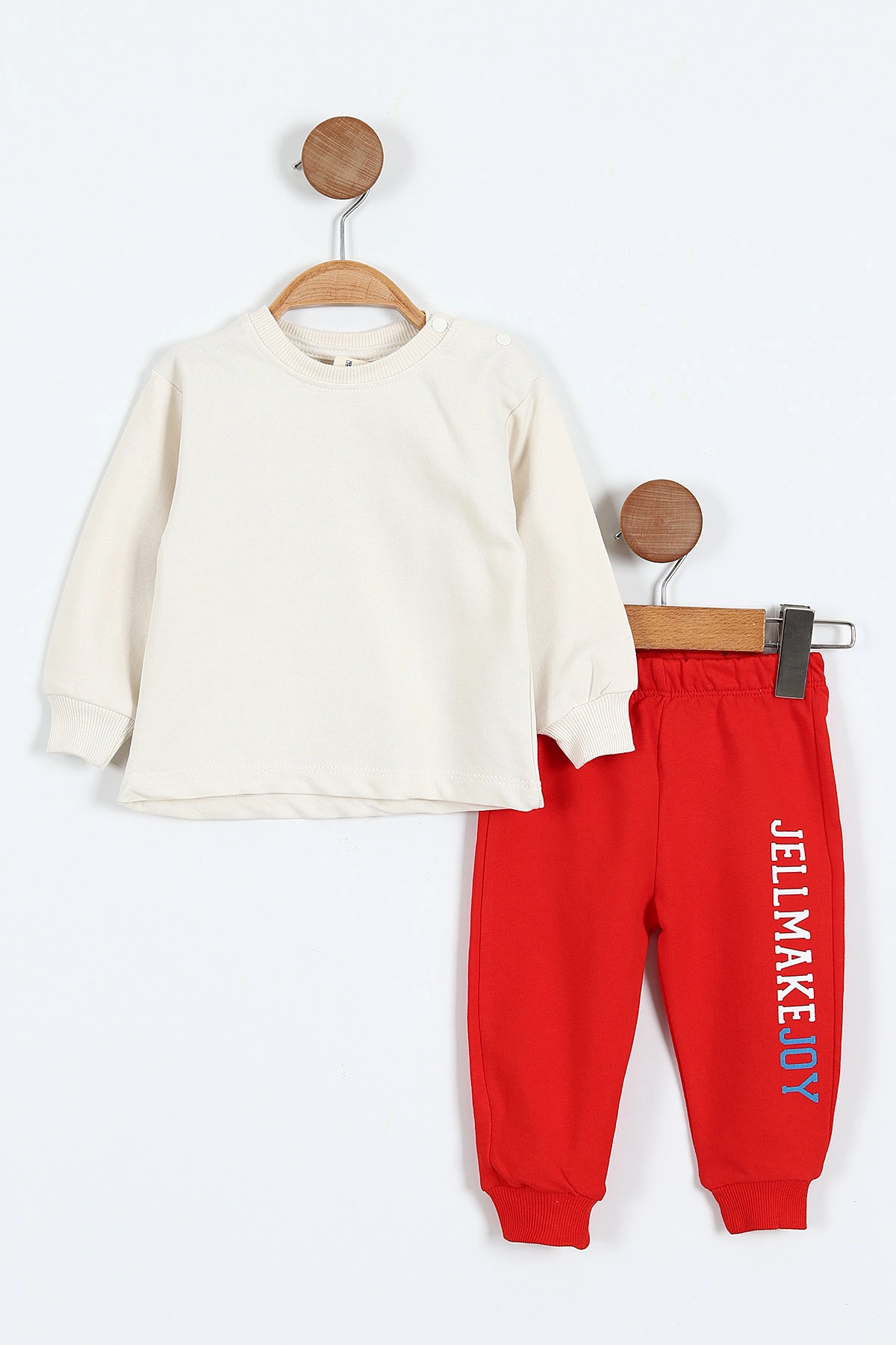Kırmızı (9-24 Ay)Kolsuz Kapüşonlu Sweatshirtlü Erkek Bebek Takım 381768
