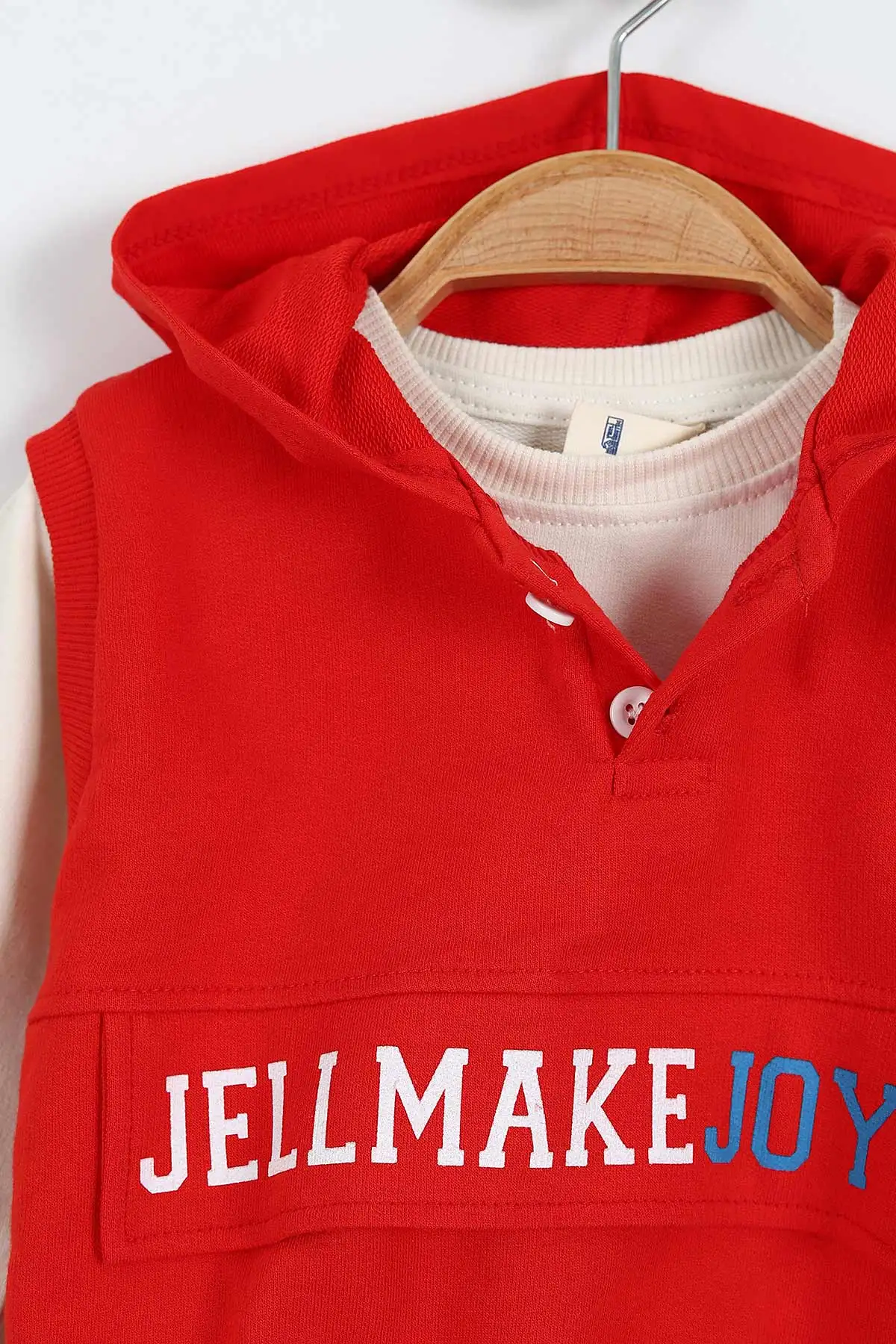 Kırmızı (9-24 Ay)Kolsuz Kapüşonlu Sweatshirtlü Erkek Bebek Takım 381768