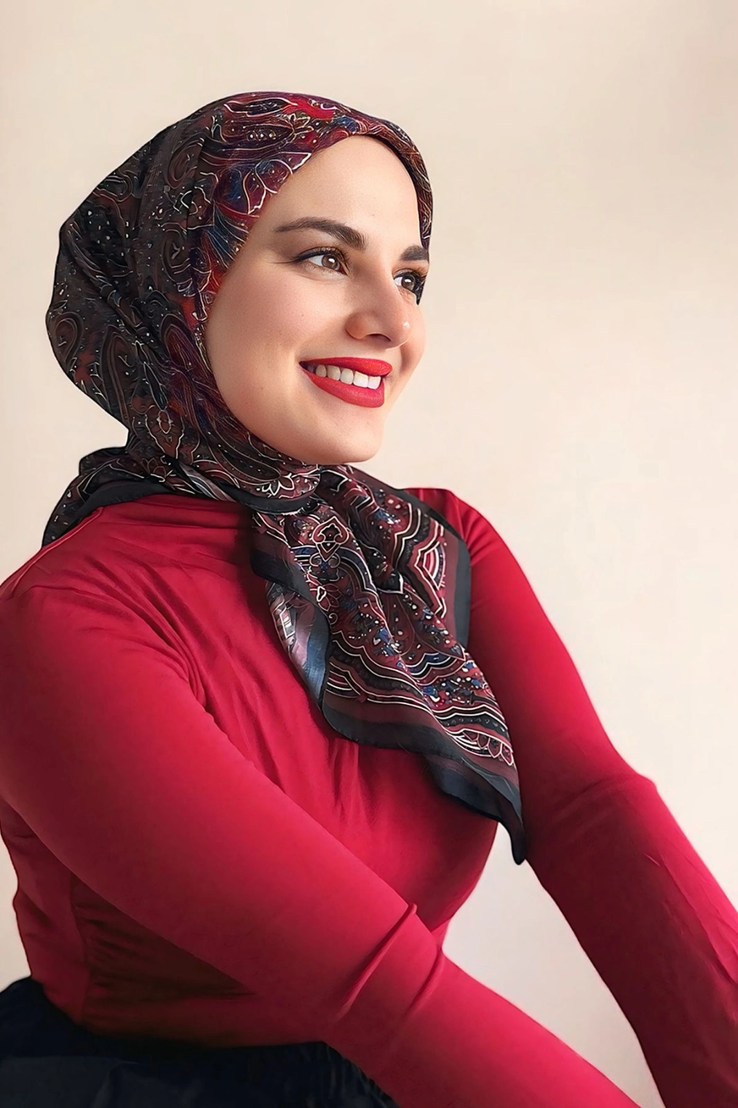 Kırmızı 90x90 Cm Dijital Baskı Jevel Desenli Pamuk Eşarp 364736