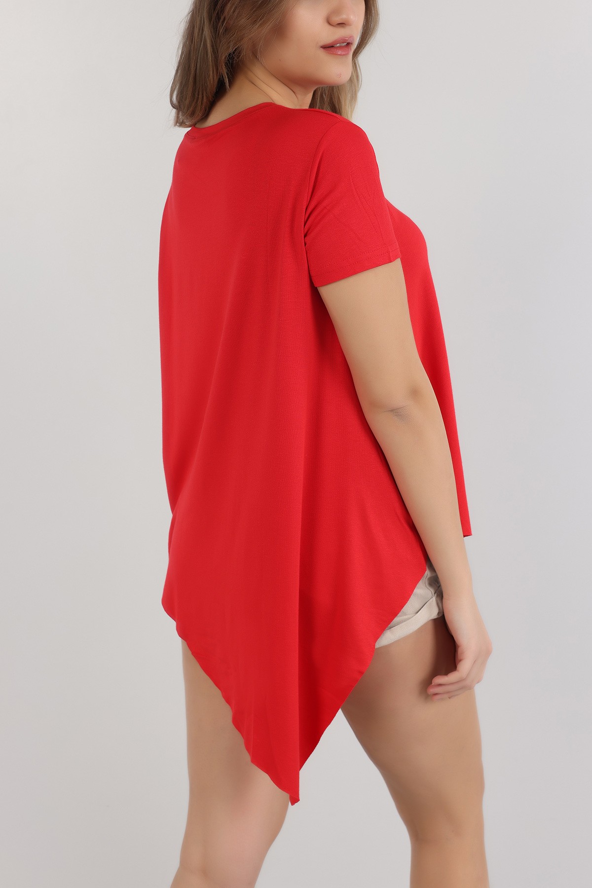 Kırmızı Asimetrik Kesim Viskon Bluz 162884