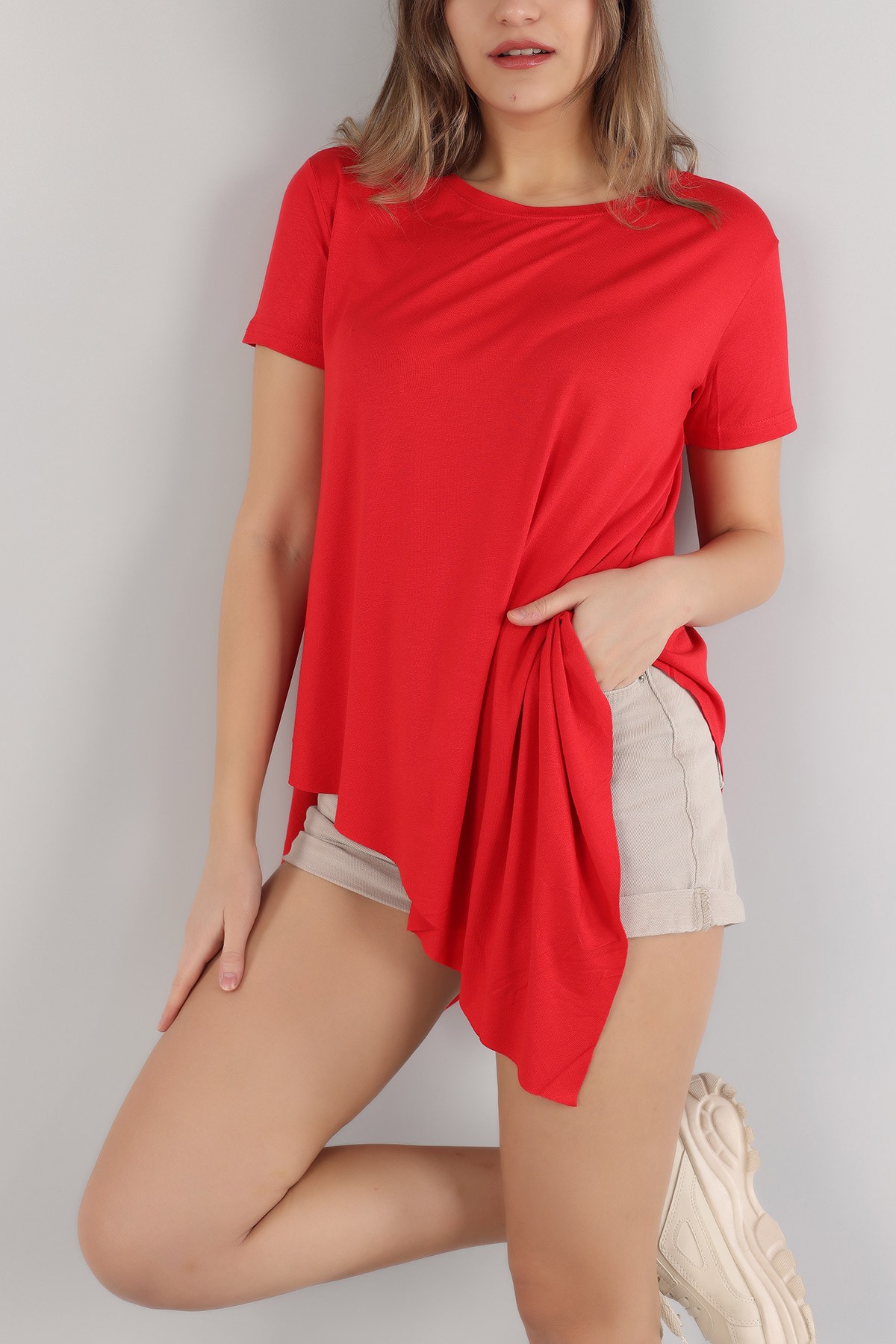 Kırmızı Asimetrik Kesim Viskon Bluz 162884