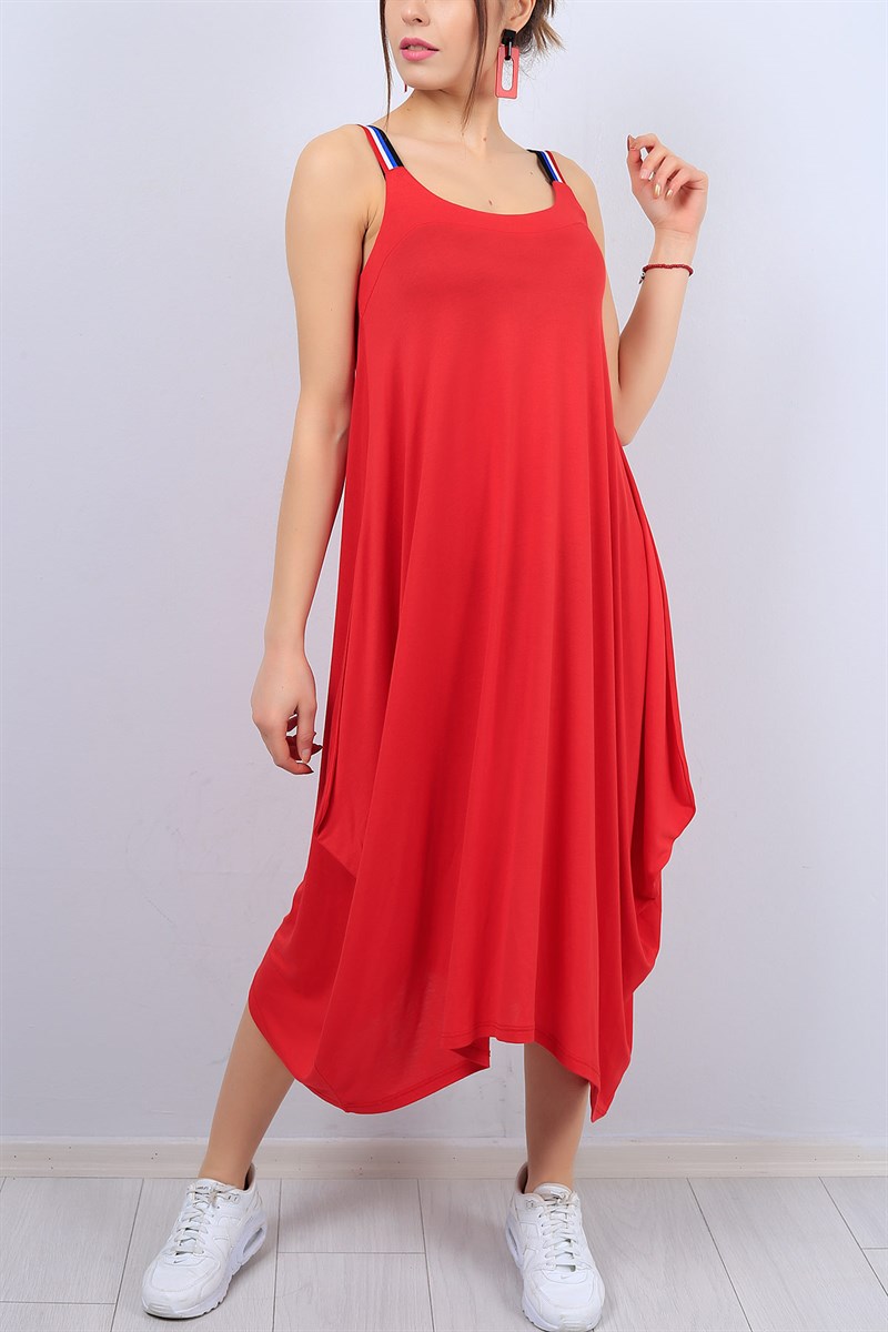 Kırmızı Askılı Bayan Elbise 12335B