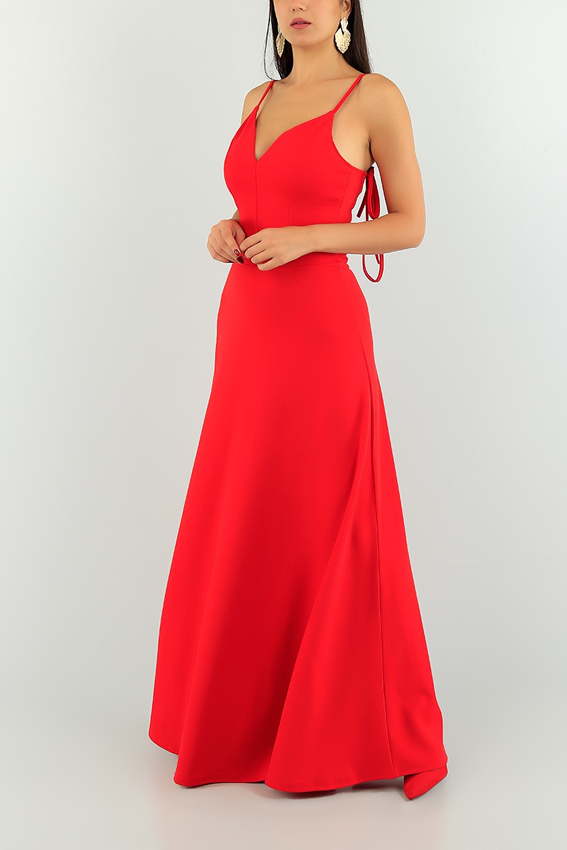 Kırmızı Askılı Likralı Abiye 74475