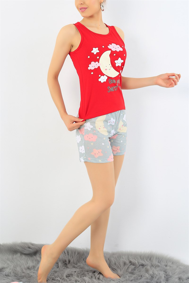 Kırmızı Ay Baskılı Bayan Pijama Takımı 32694