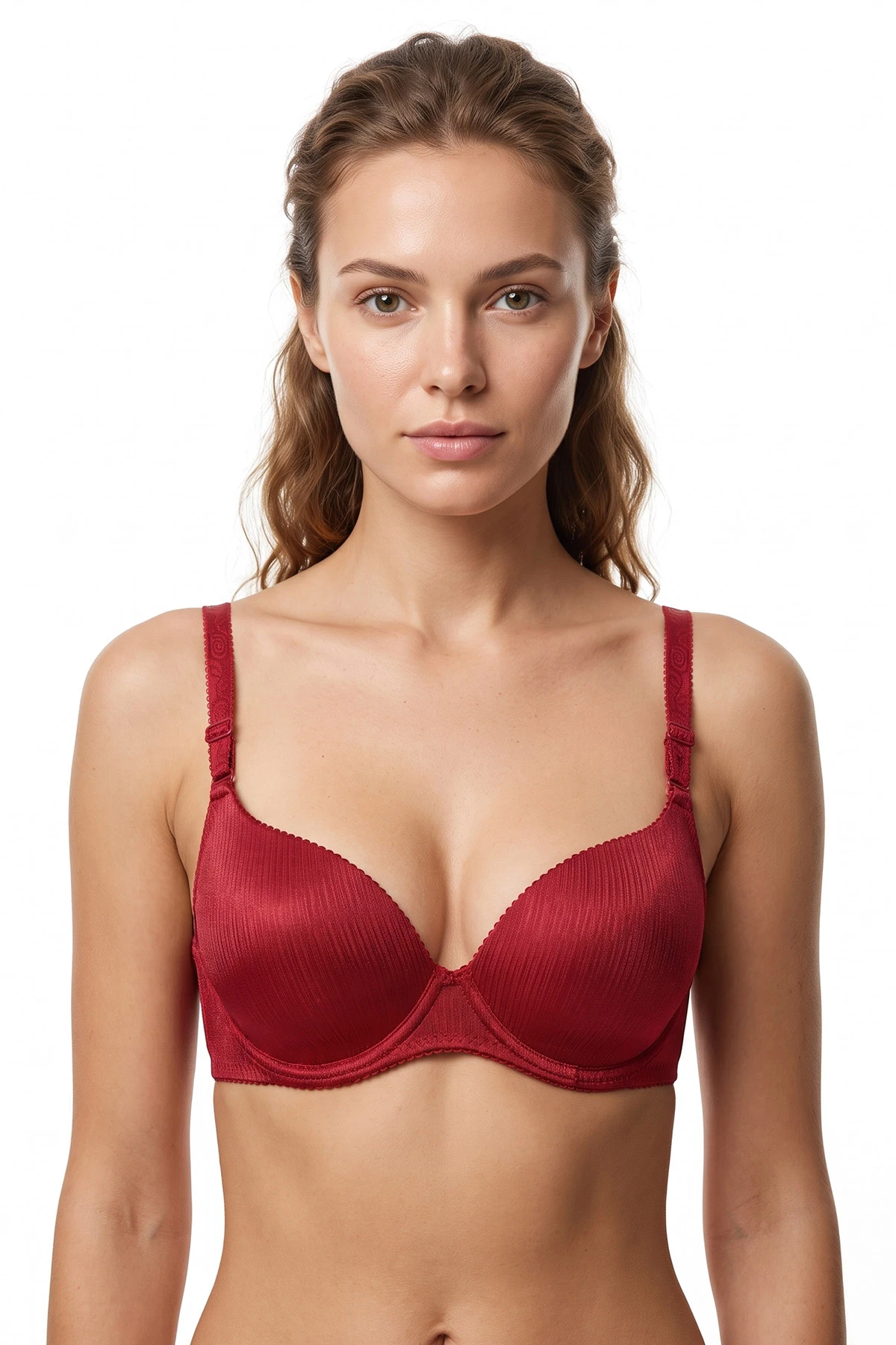 Kırmızı B Cup Parlak Kumaş Tırtıklı Kadın Sütyen 480369