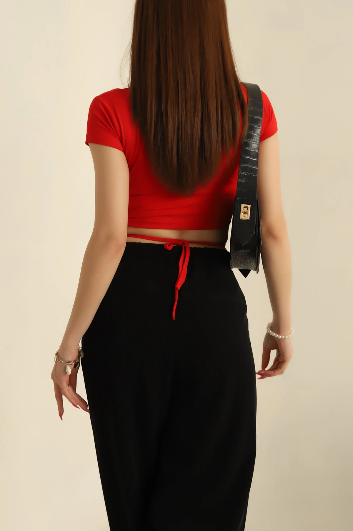 Kırmızı Bağlamalı Crop Bluz 268976