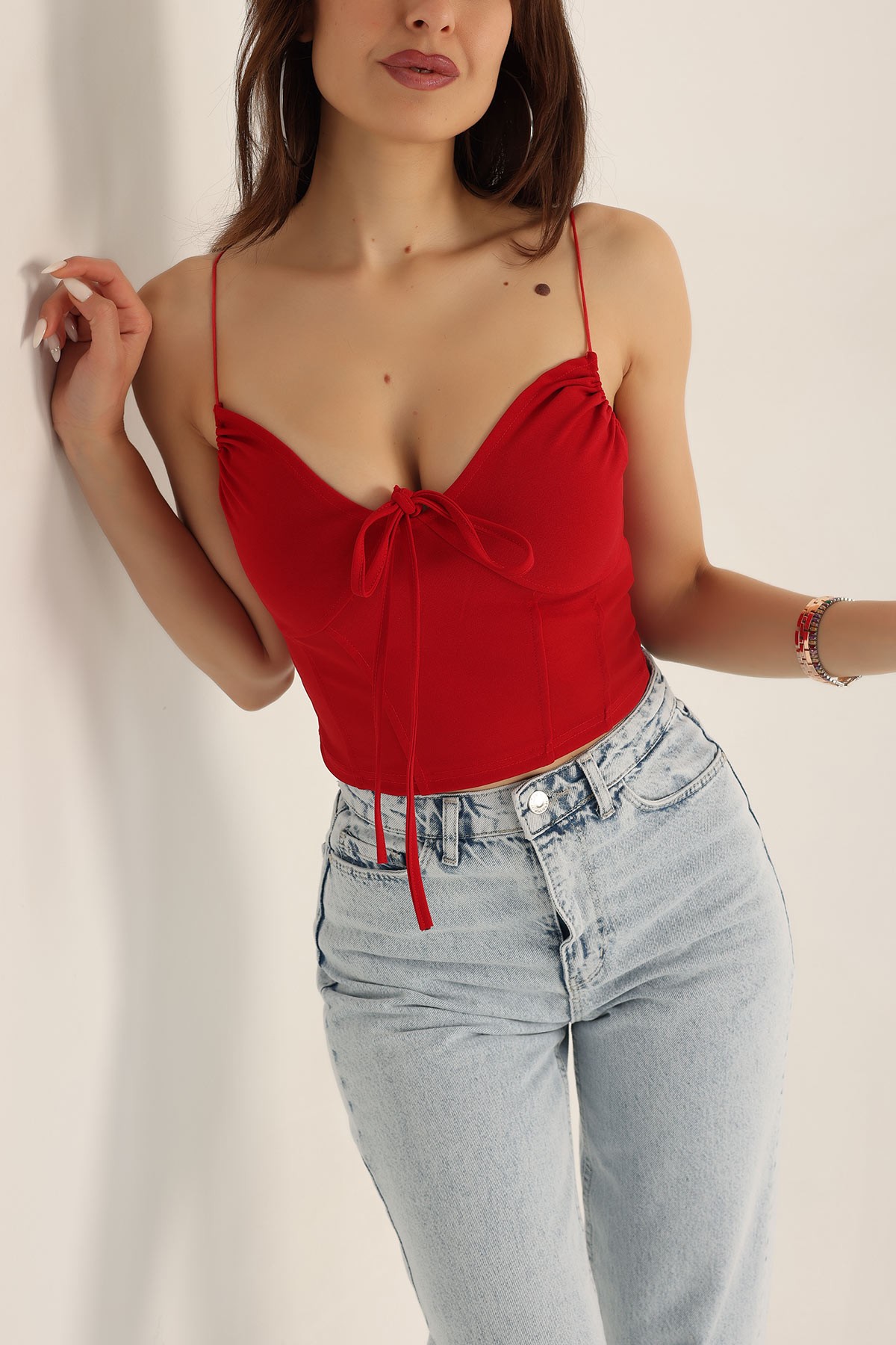 Kırmızı Bağlamalı Krep Bluz 177800