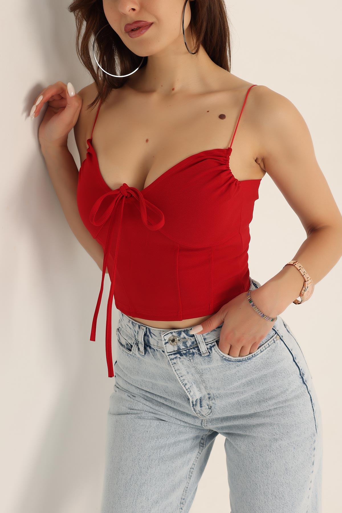 Kırmızı Bağlamalı Krep Bluz 177800