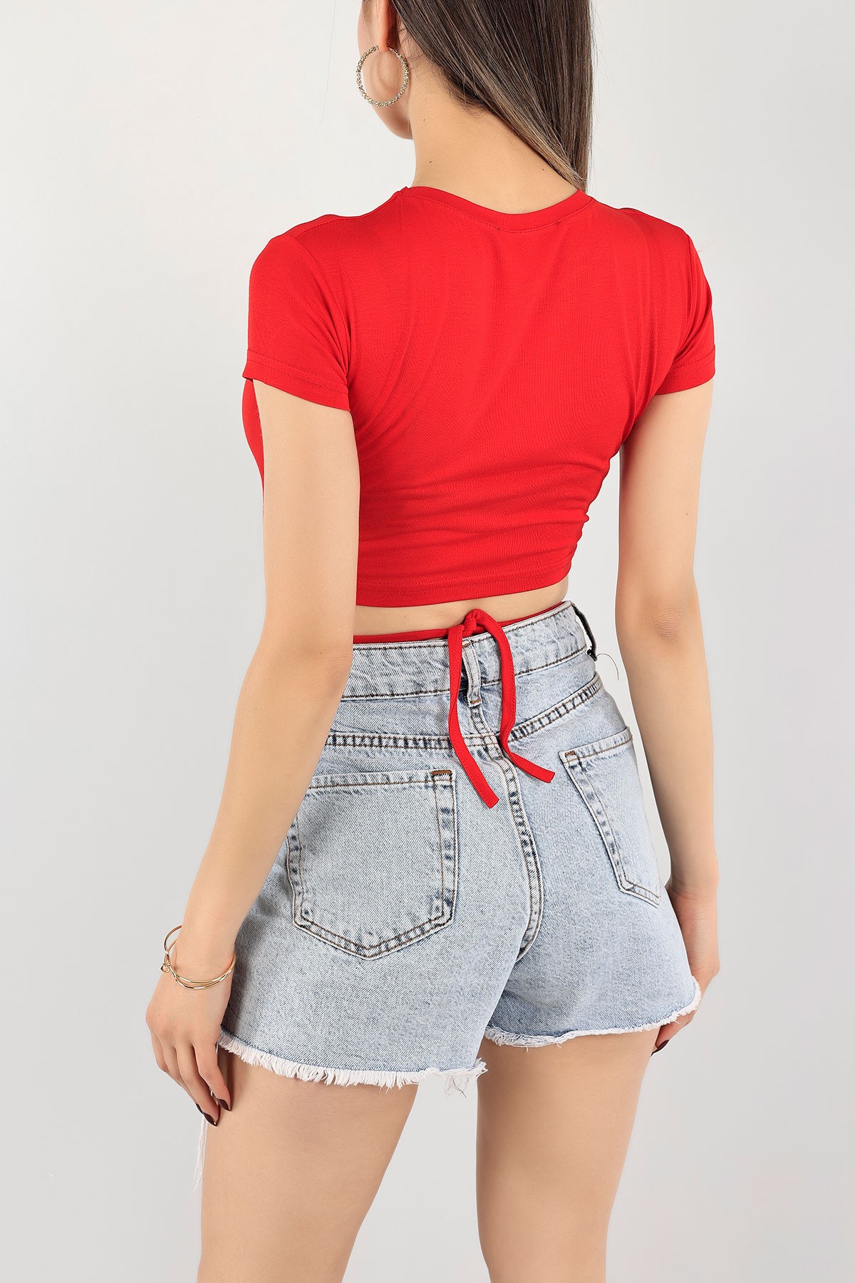 Kırmızı Bağlamalı Viskon Bluz 113995