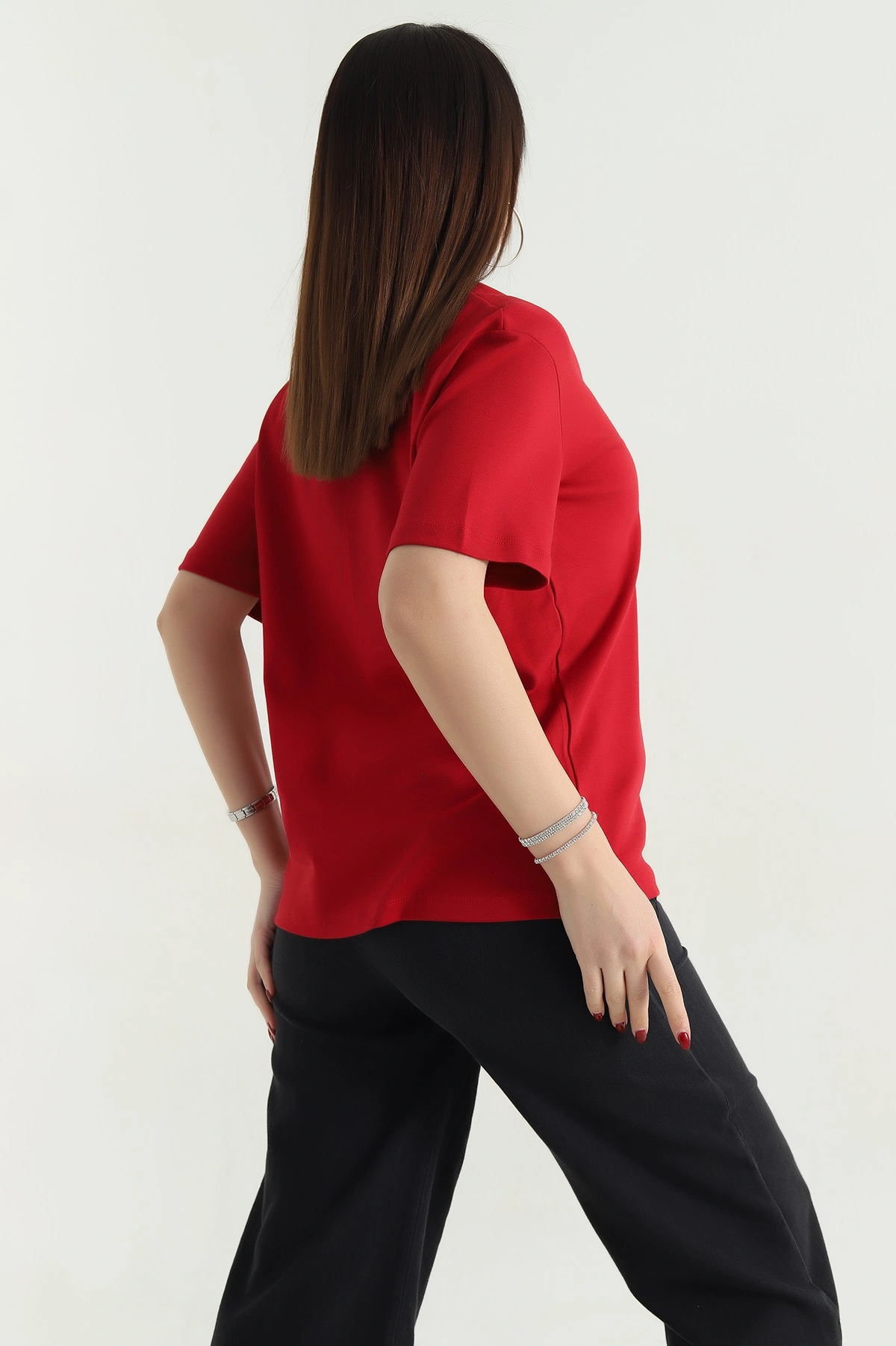 Kırmızı Basic İnterlok Penye Bayan Tişört 338404