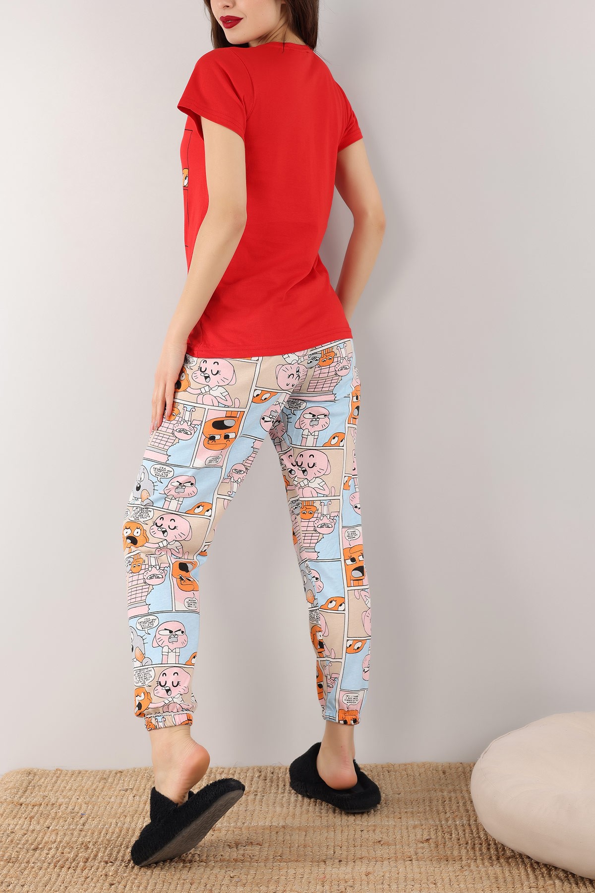 Kırmızı Baskılı Bayan Pijama Takımı 165782