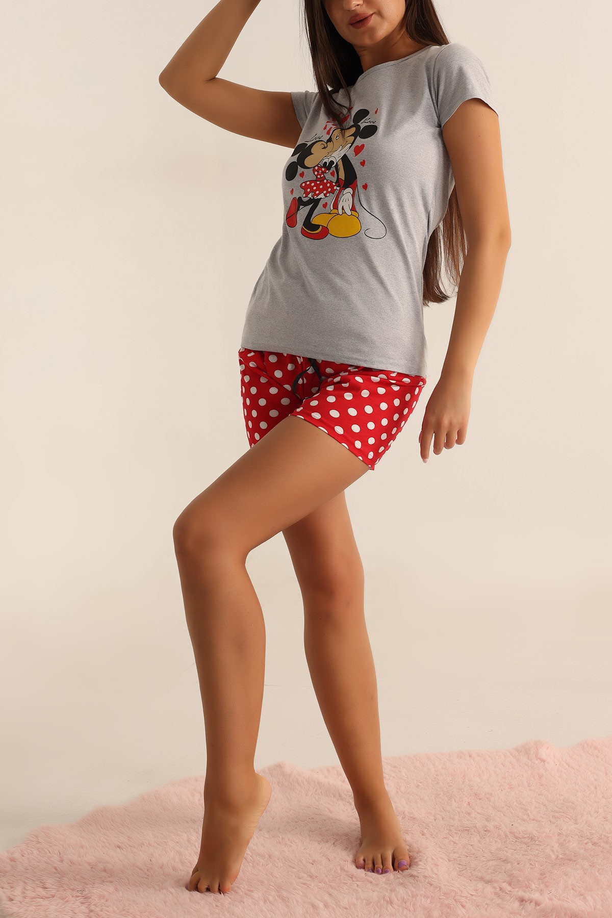 Kırmızı Baskılı Bayan Pijama Takımı 165812