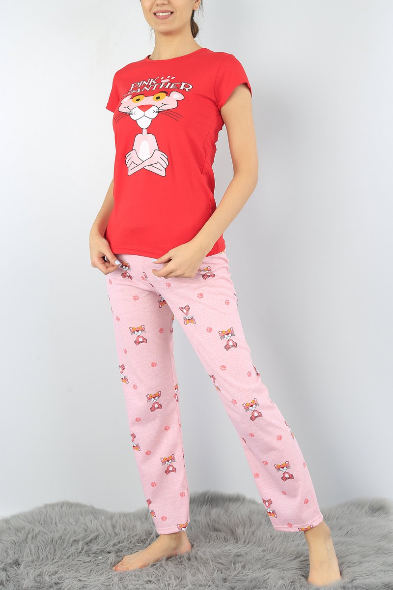 Kırmızı Baskılı Bayan Pijama Takımı 52213