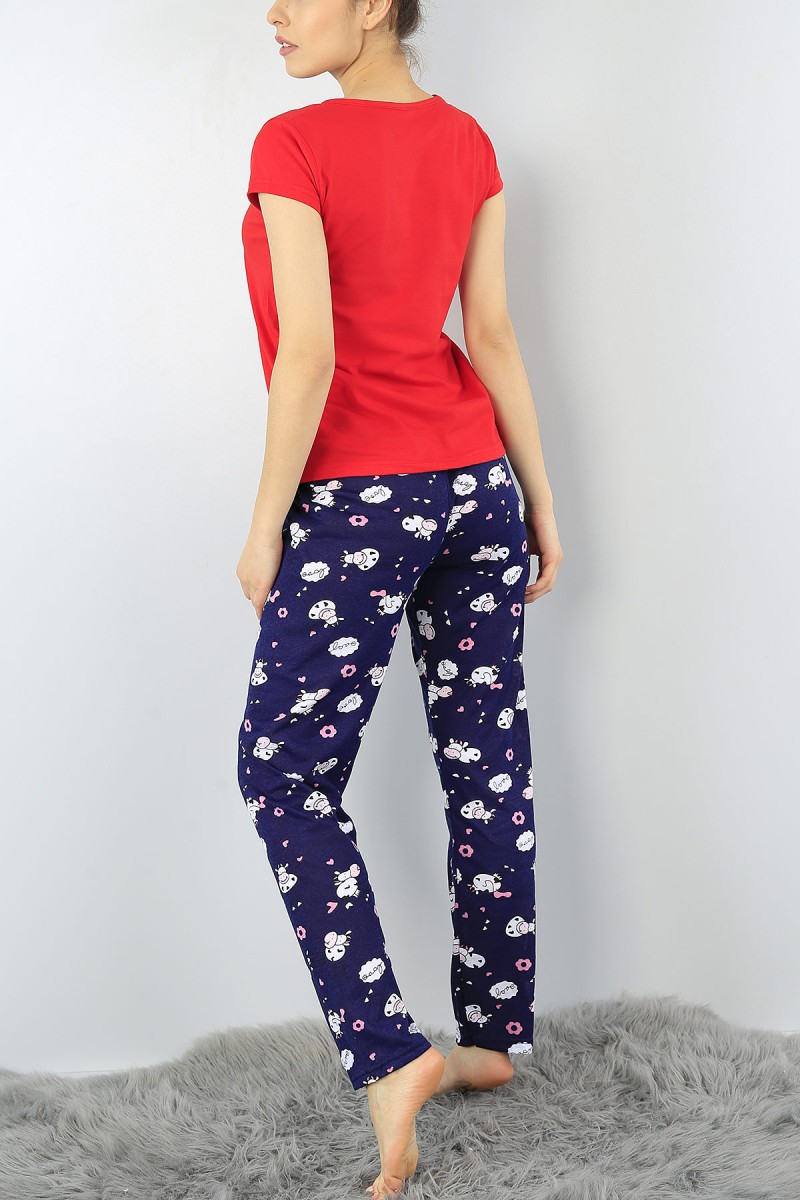 Kırmızı Baskılı Bayan Pijama Takımı 52233