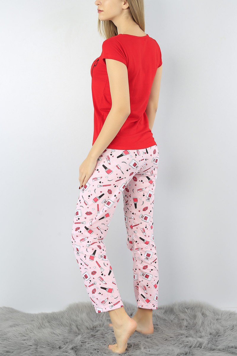 Kırmızı Baskılı Bayan Pijama Takımı 52301