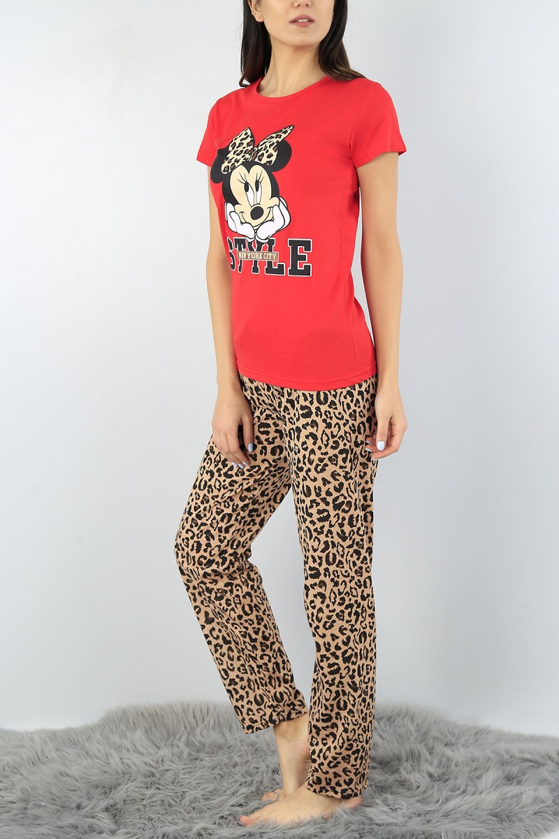 Kırmızı Baskılı Bayan Pijama Takımı 52343