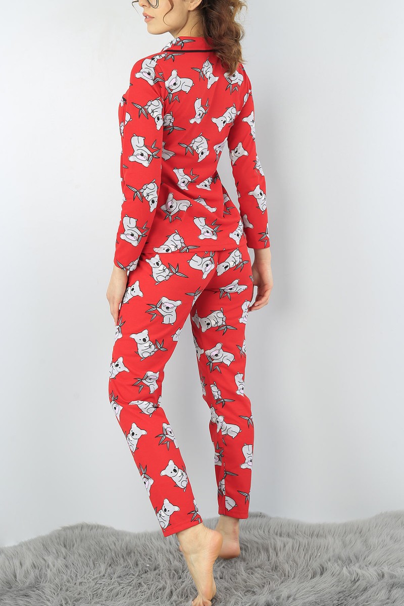 Kırmızı Baskılı Bayan Pijama Takımı 52864