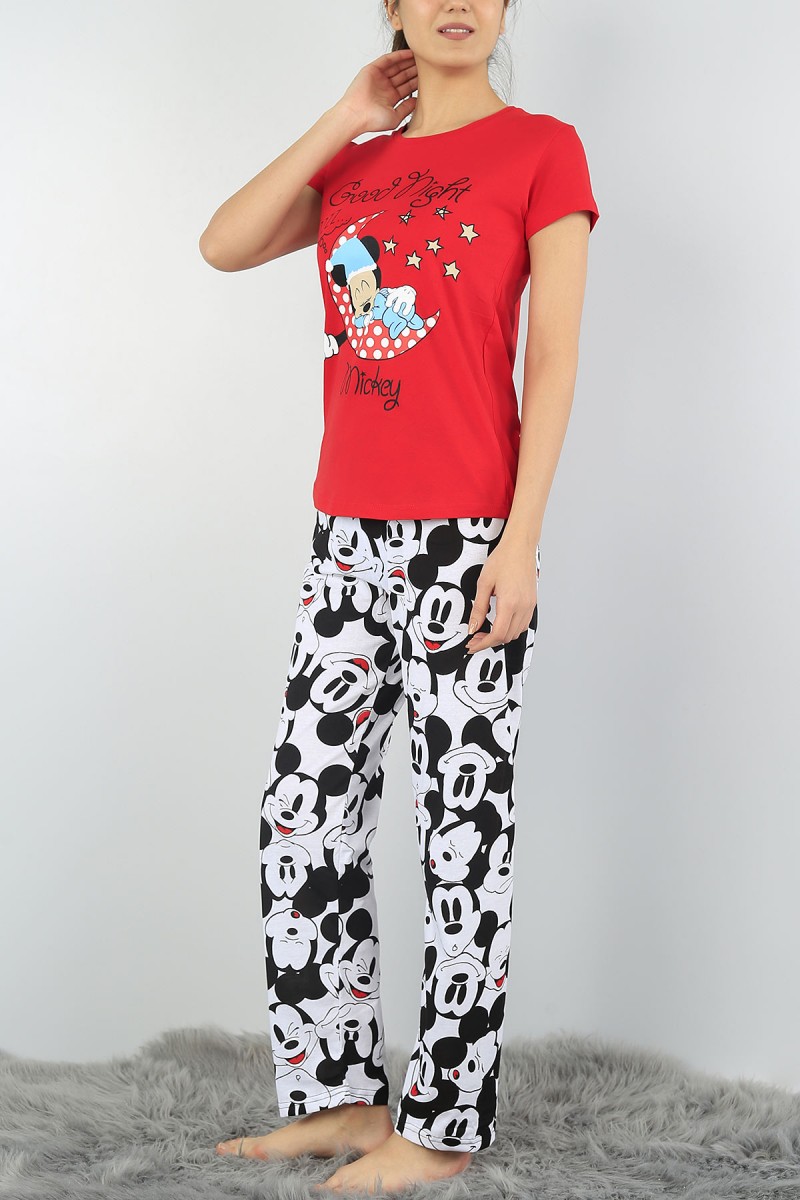 Kırmızı Baskılı Bayan Pijama Takımı 56803