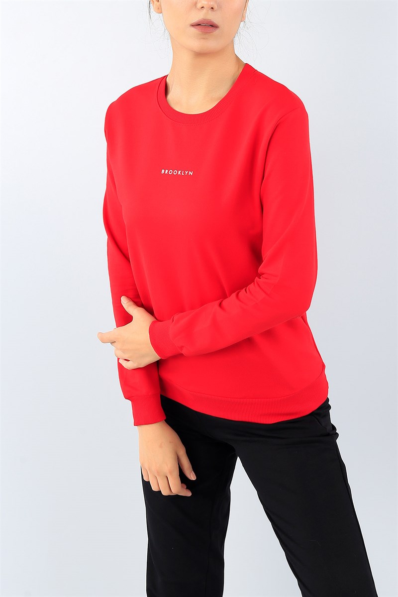 Kırmızı Baskılı Bayan Sweat 39166