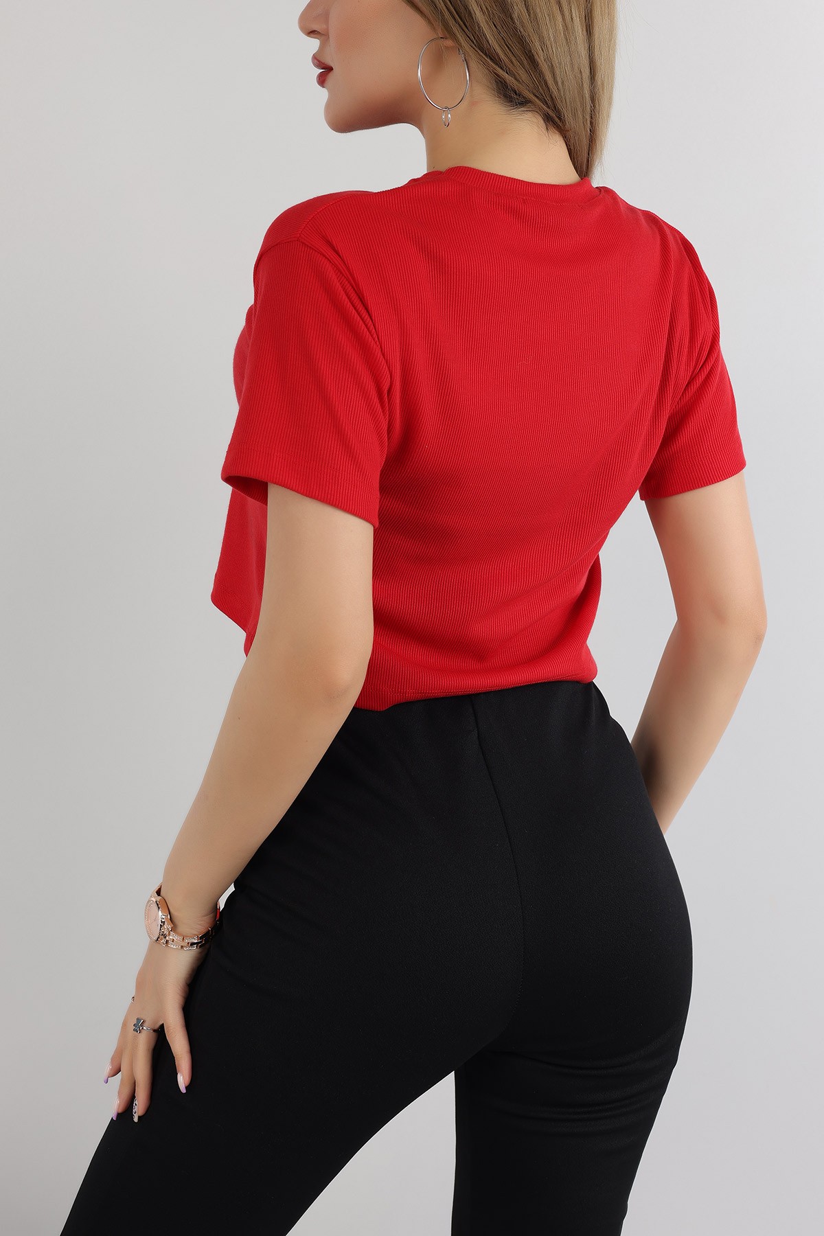 Kırmızı Baskılı Fitilli Bluz 164821