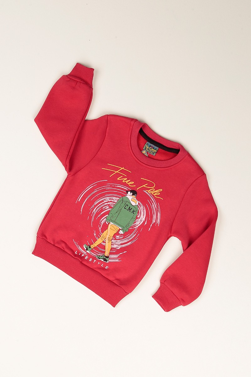 Kırmızı Baskılı İçi Şardonlu Erkek Çocuk Sweat 77477