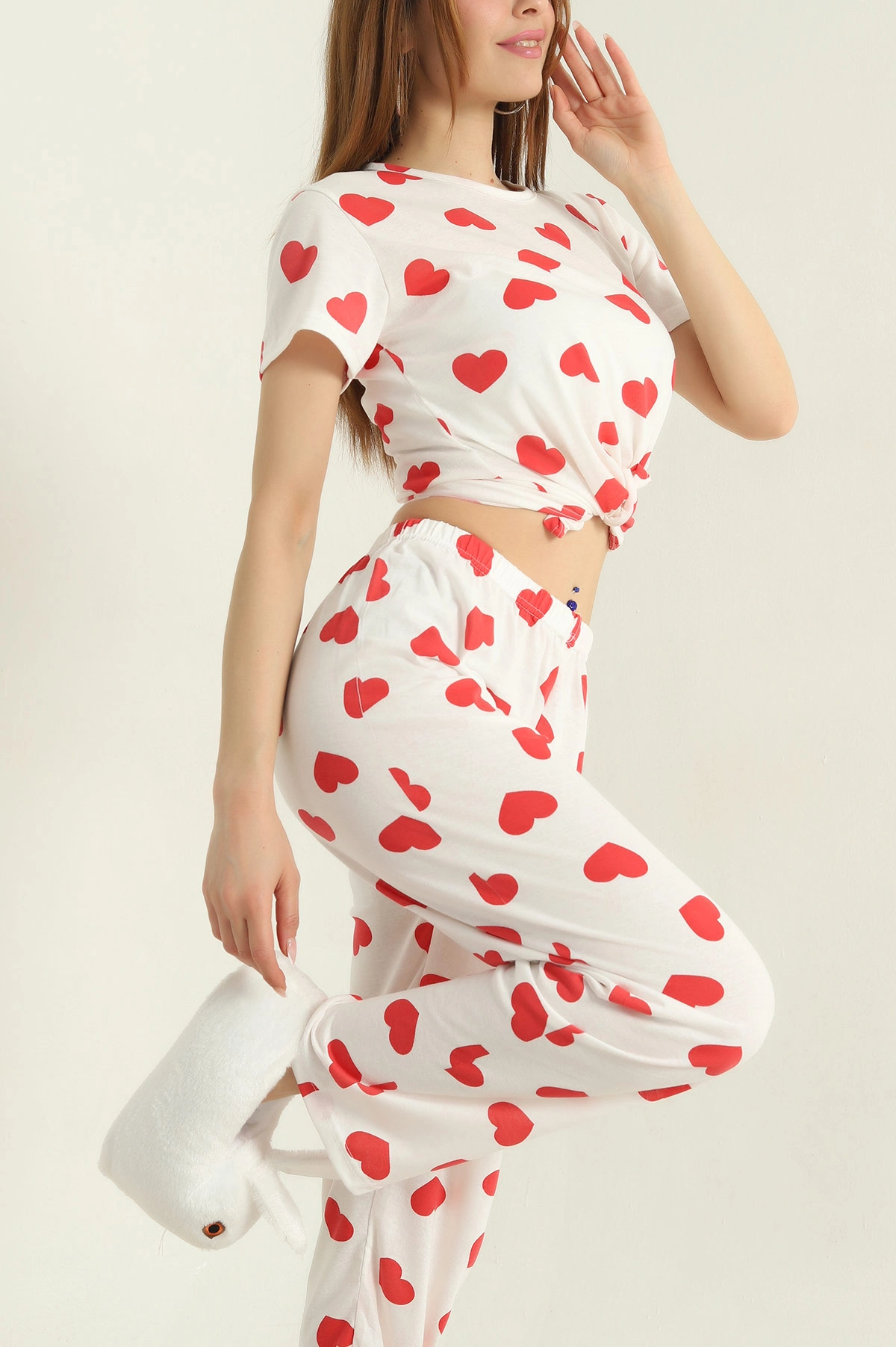 Kırmızı Baskılı Kadın Pijama Takımı 357151