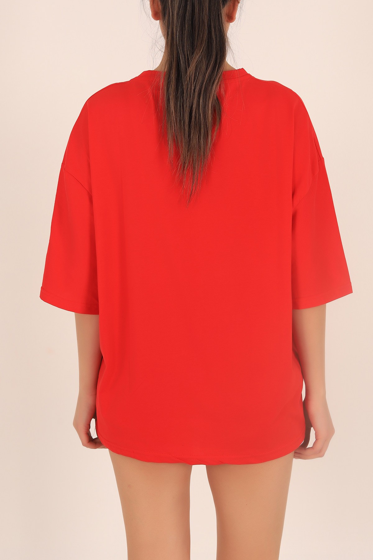 Kırmızı Baskılı Oversize Tişört 169887