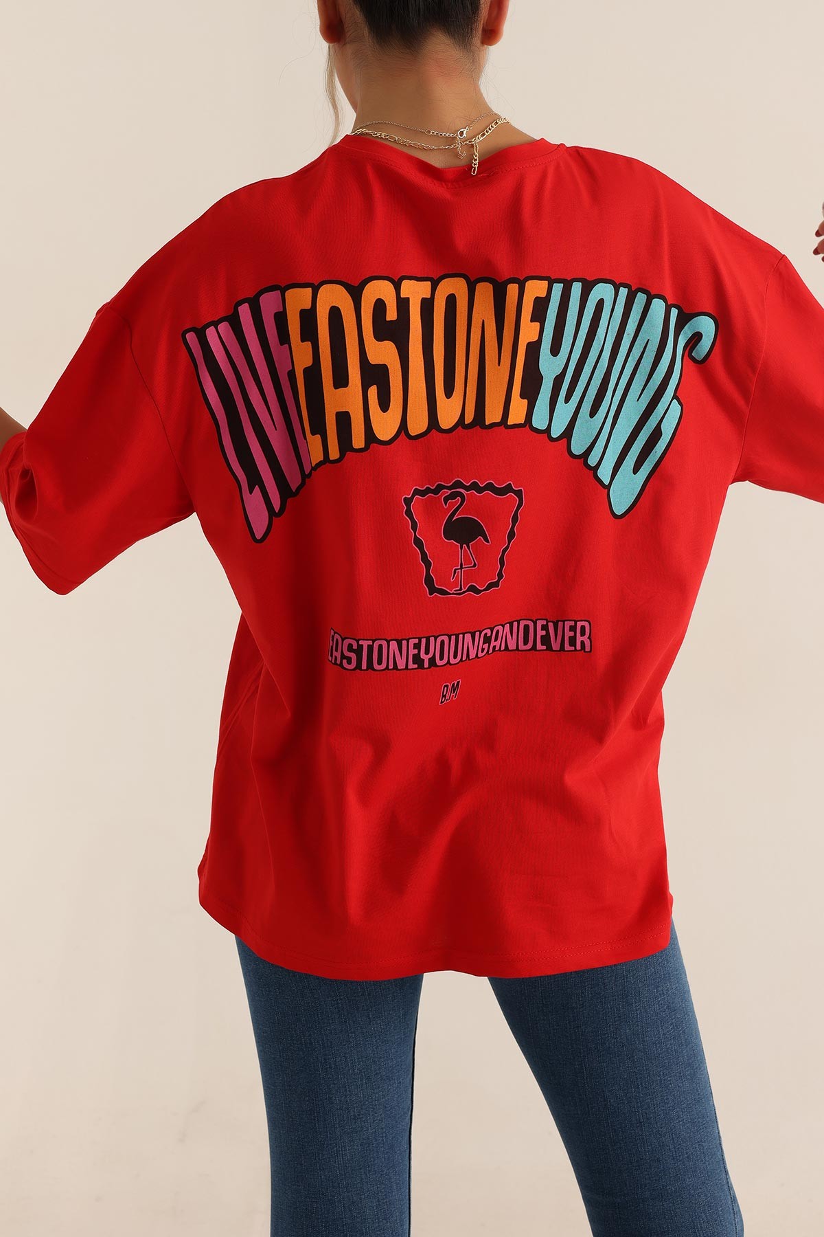 Kırmızı Baskılı Oversize Tişört 193580