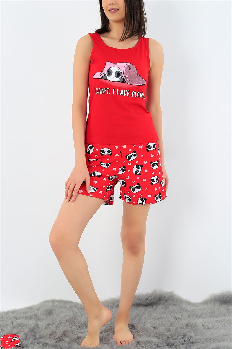 Kırmızı Baskılı Pijama Takımı 32723