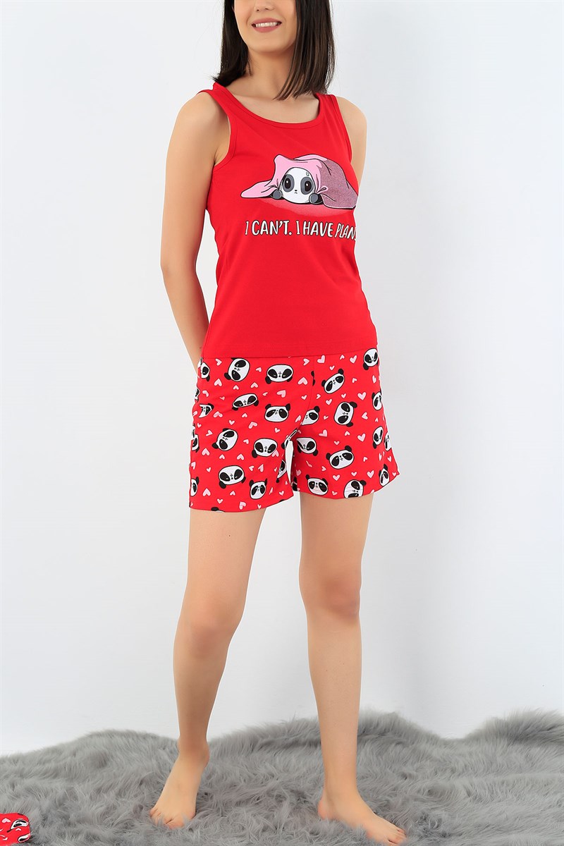 Kırmızı Baskılı Pijama Takımı 32723