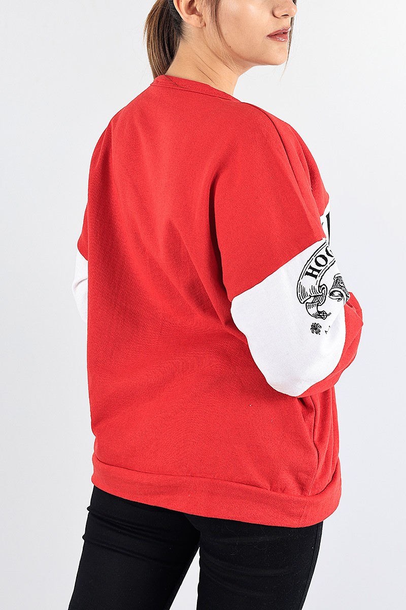Kırmızı Baskılı Şardonlu Bayan Sweat 88374