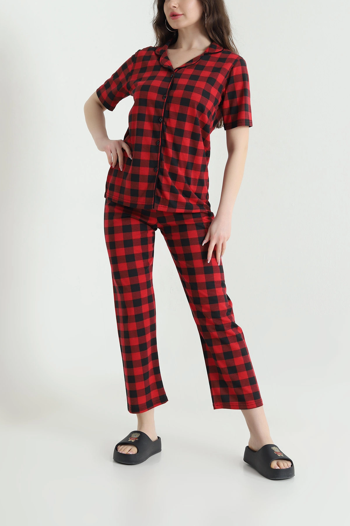 Kırmızı Baskılı Süprem Kadın Pijama Takımı 451872