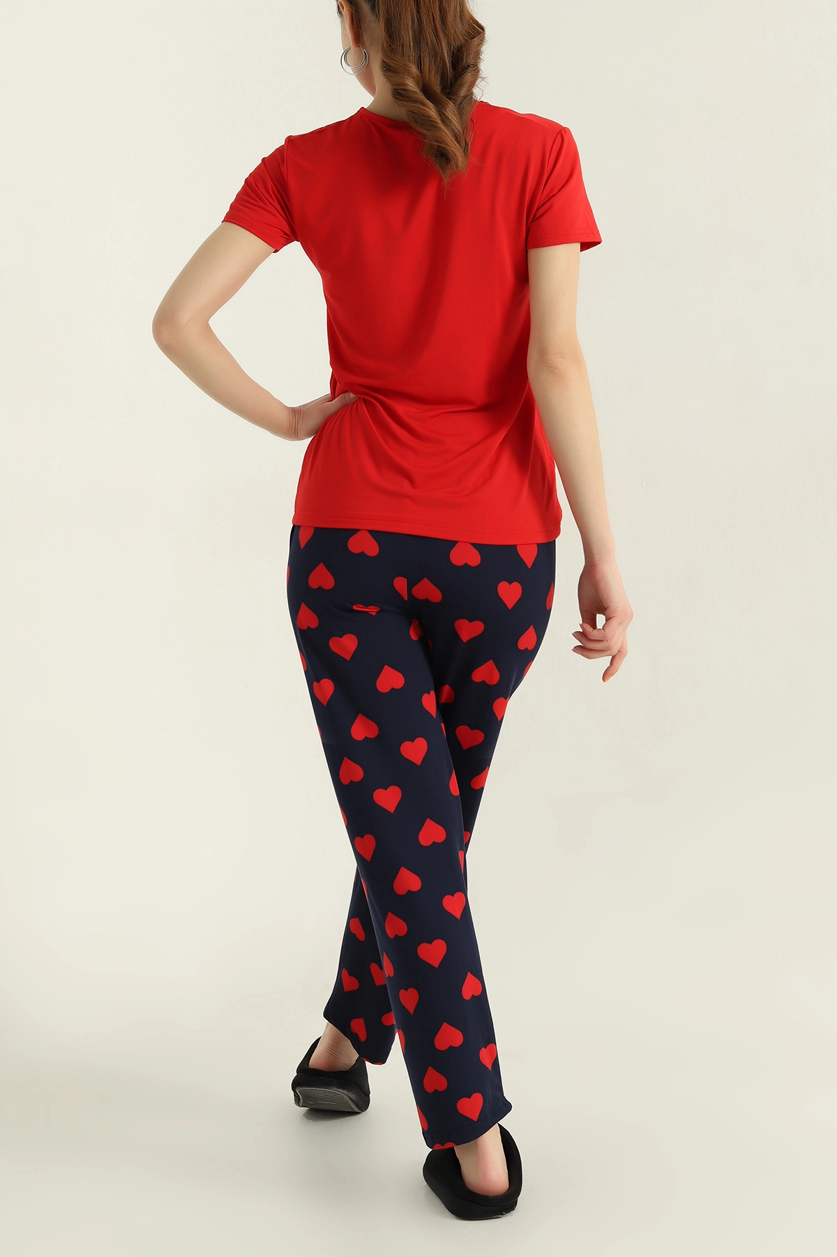 Kırmızı Baskılı Viskon Kadın Pijama Takımı 347347