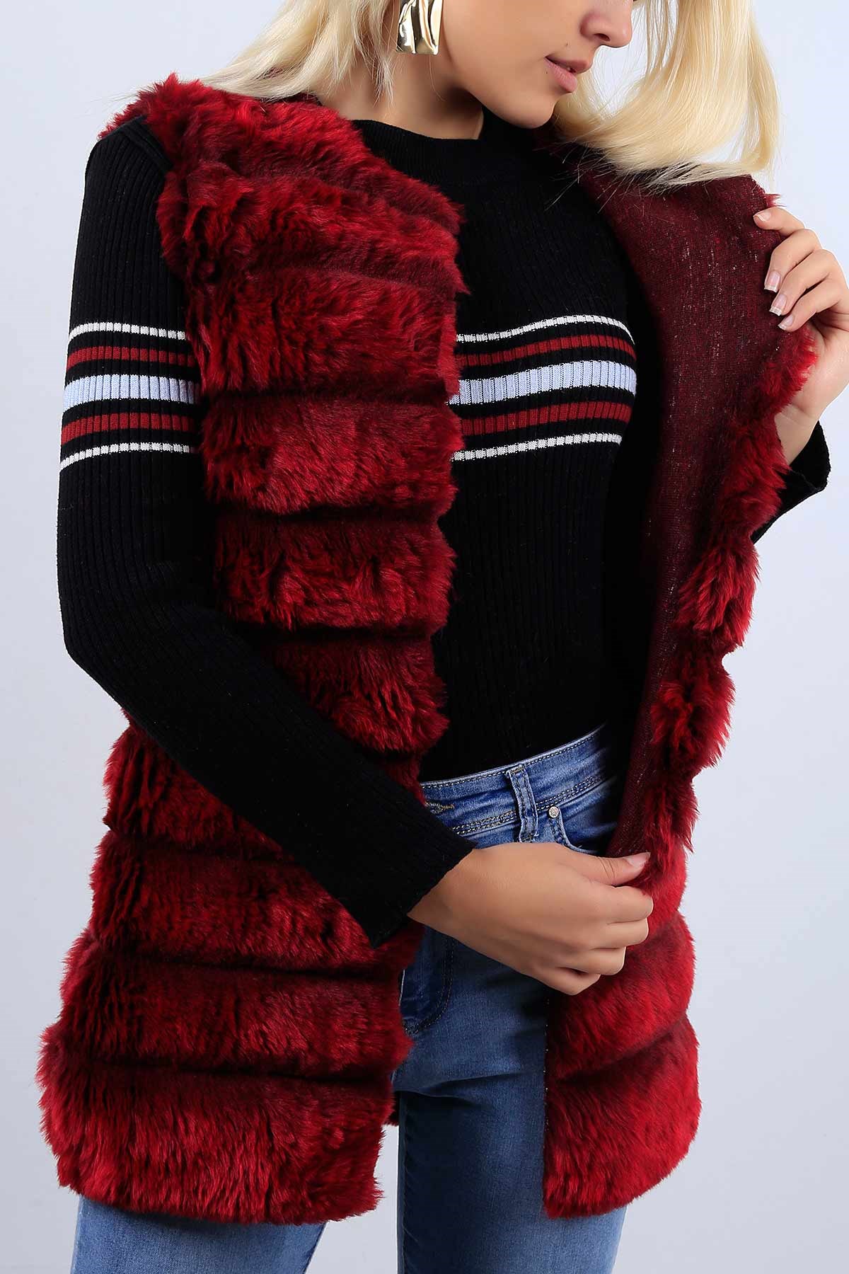 Kırmızı Bayan Peluş Yelek 11101B