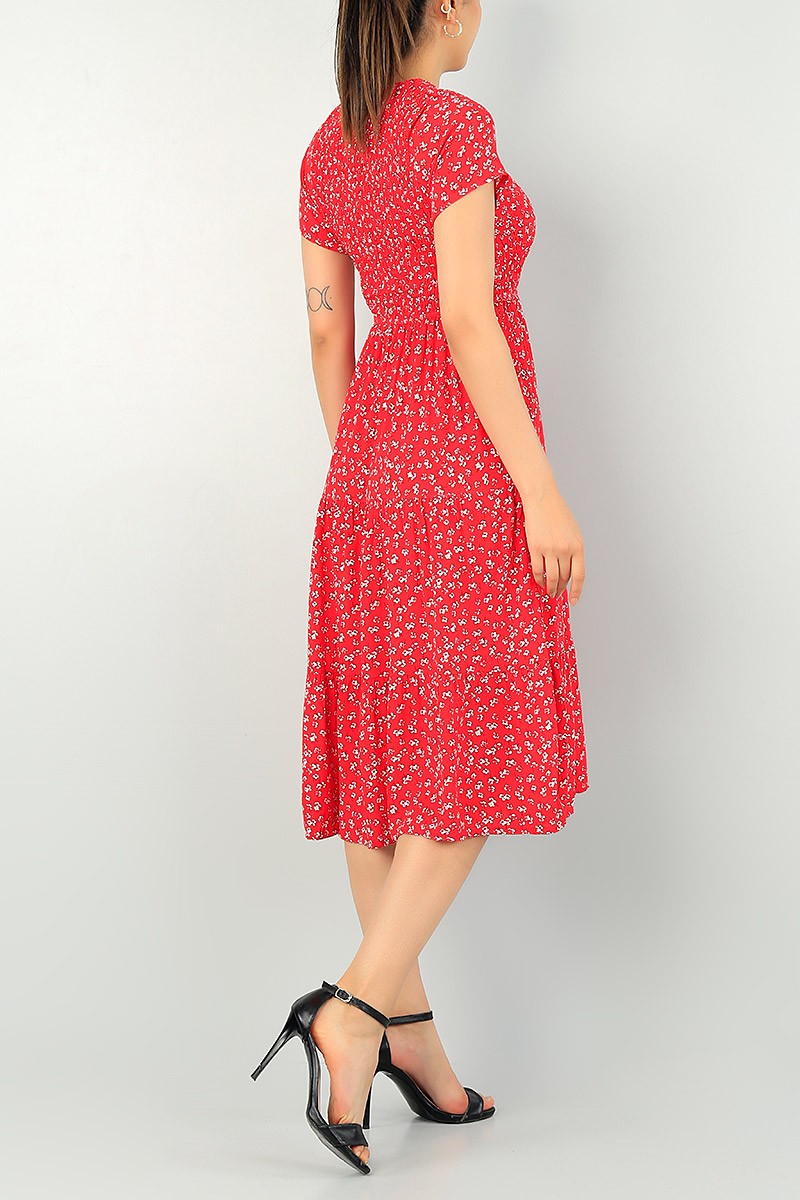 Kırmızı Beli Gipeli Dokuma Elbise 71809
