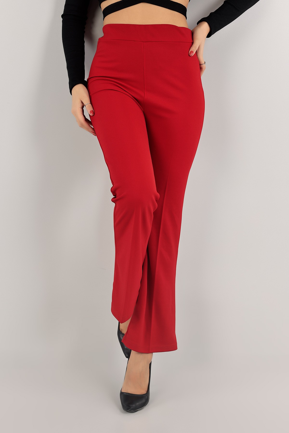 Kırmızı Beli Lastikli Bayan Pantolon 139454