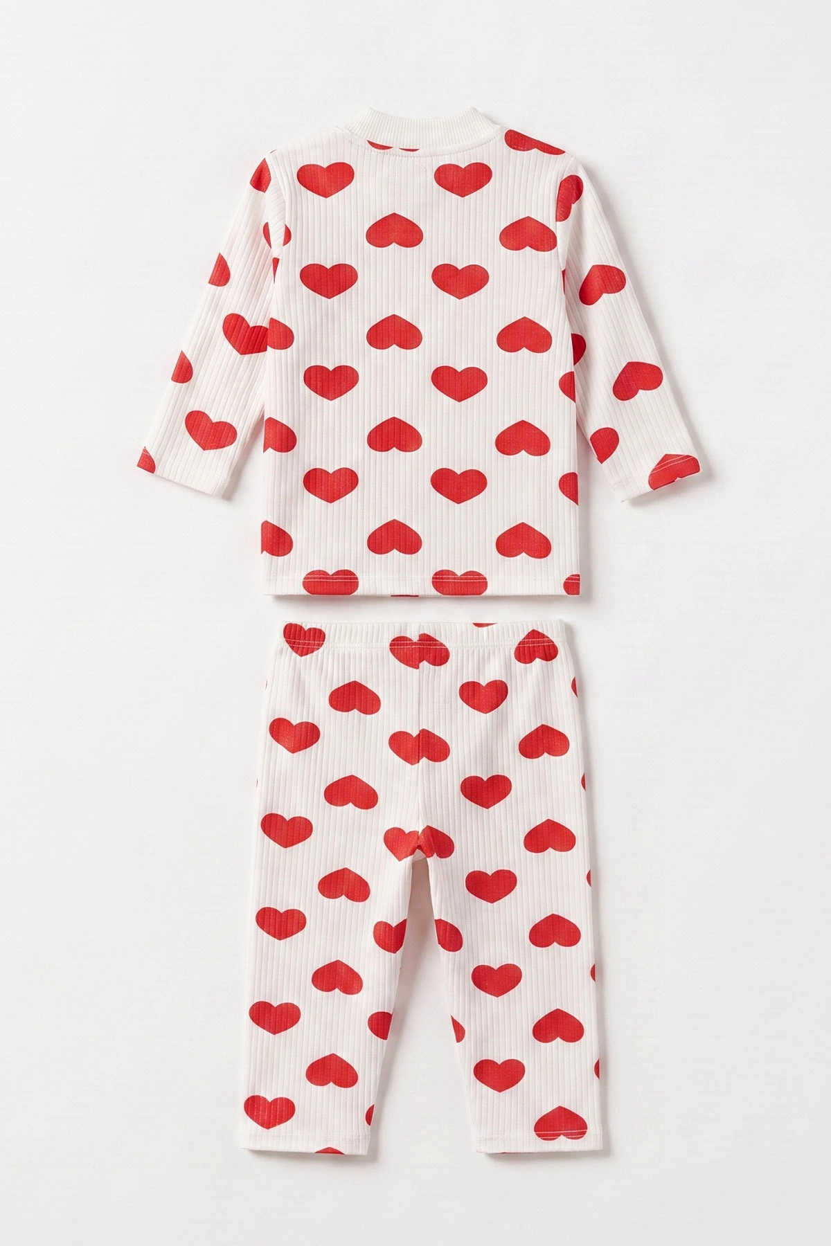 Kırmızı Beyaz   (1-3 Yaş) Kalp Desenli  Raporlu Kız Çocuk Pijama Takım 477351