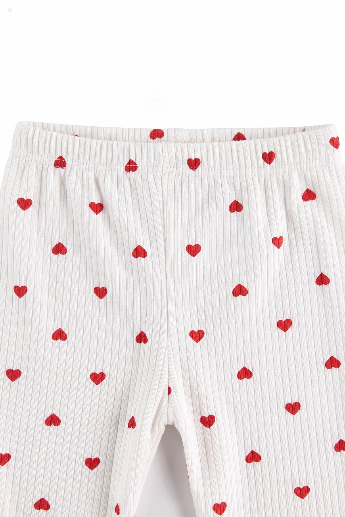 Kırmızı Beyaz   (1-3 Yaş) Küçük Kalp Desenli  Raporlu Kız Çocuk Pijama Takım 477355