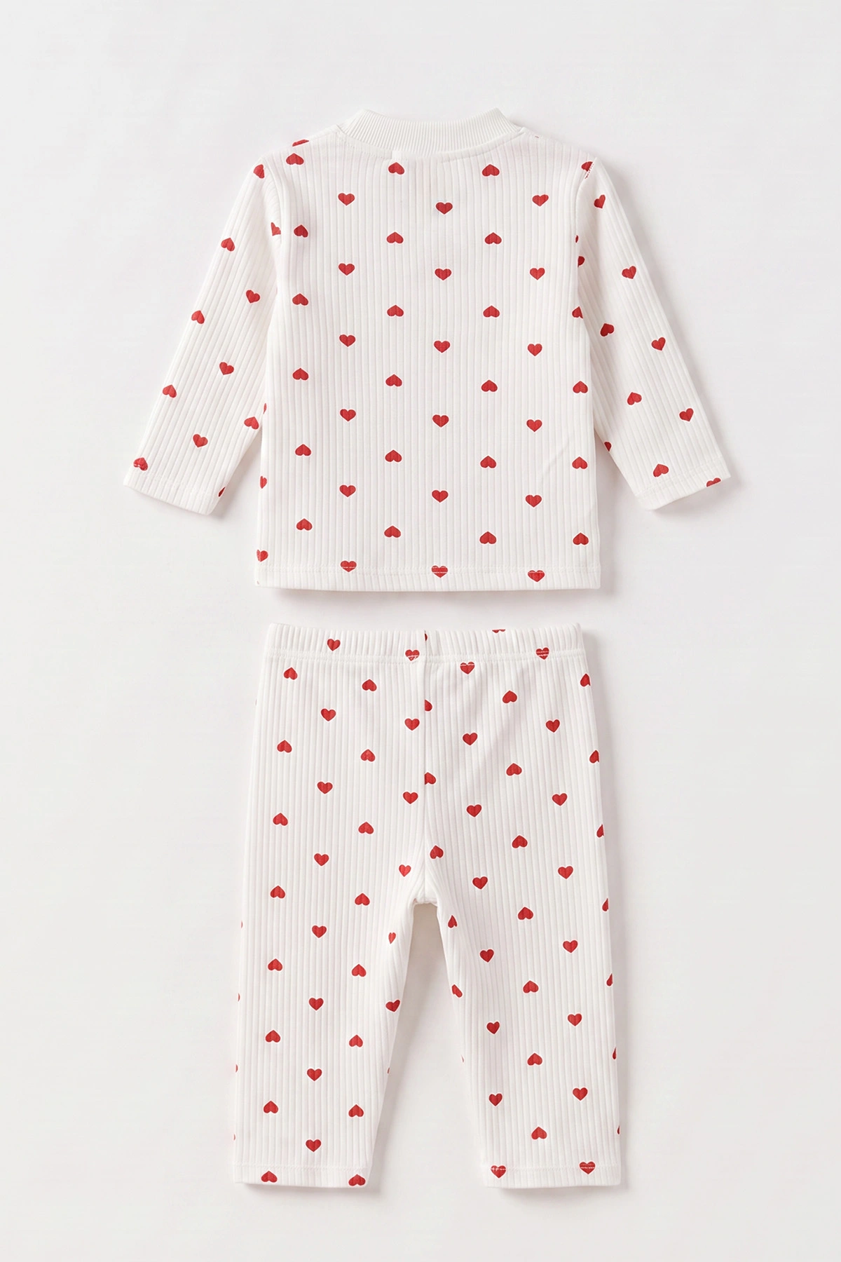 Kırmızı Beyaz   (1-3 Yaş) Küçük Kalp Desenli  Raporlu Kız Çocuk Pijama Takım 477355