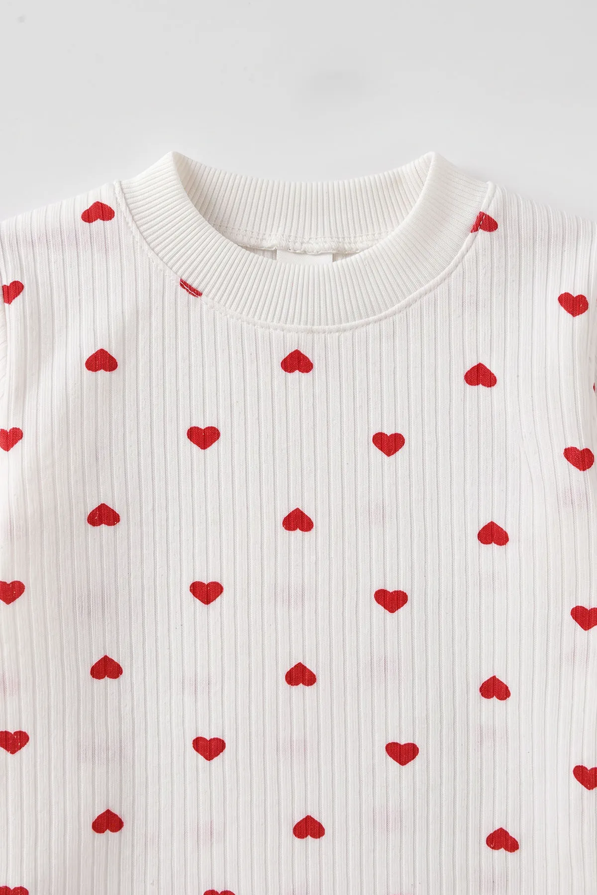 Kırmızı Beyaz   (1-3 Yaş) Küçük Kalp Desenli  Raporlu Kız Çocuk Pijama Takım 477355