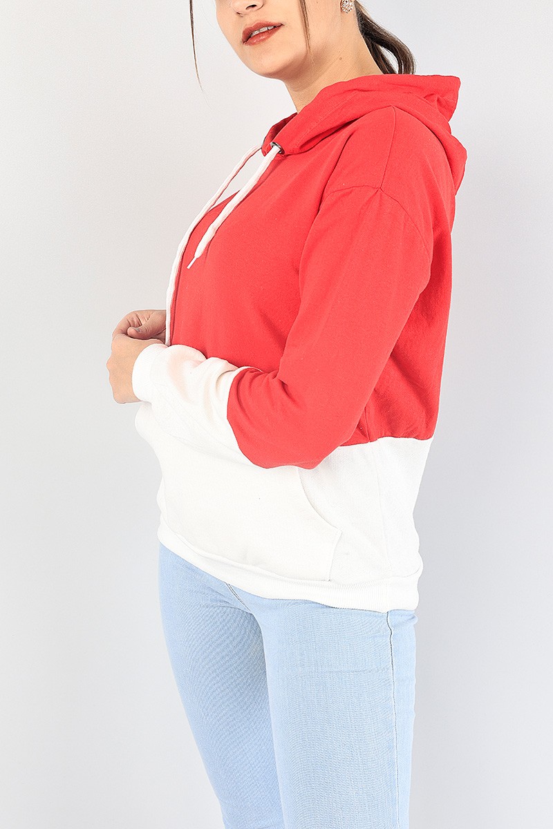 Kırmızı Beyaz Kapüşonlu İçi Şardonlu Sweat 87759