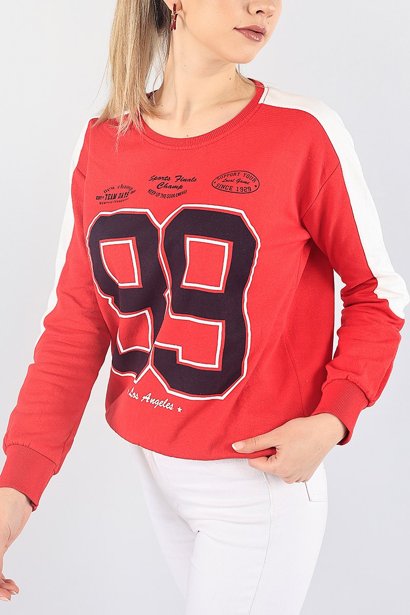 Kırmızı Bisiklet Yaka Bayan Sweat 87754