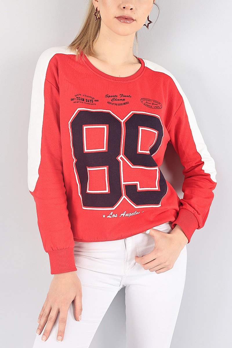Kırmızı Bisiklet Yaka Bayan Sweat 87754