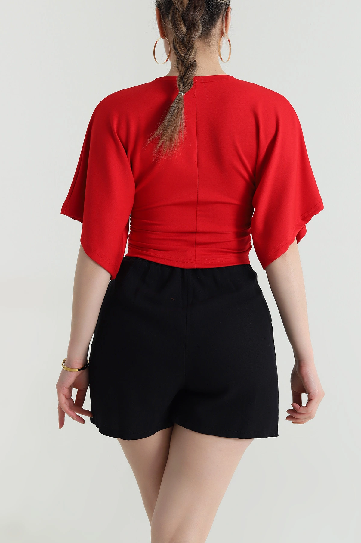 Kırmızı Büzgülü Crop Kadın Bluz 466224