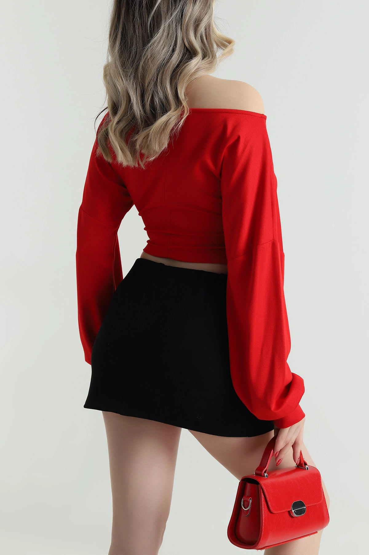 Kırmızı Büzgülü Modal Kadın Bluz 484964