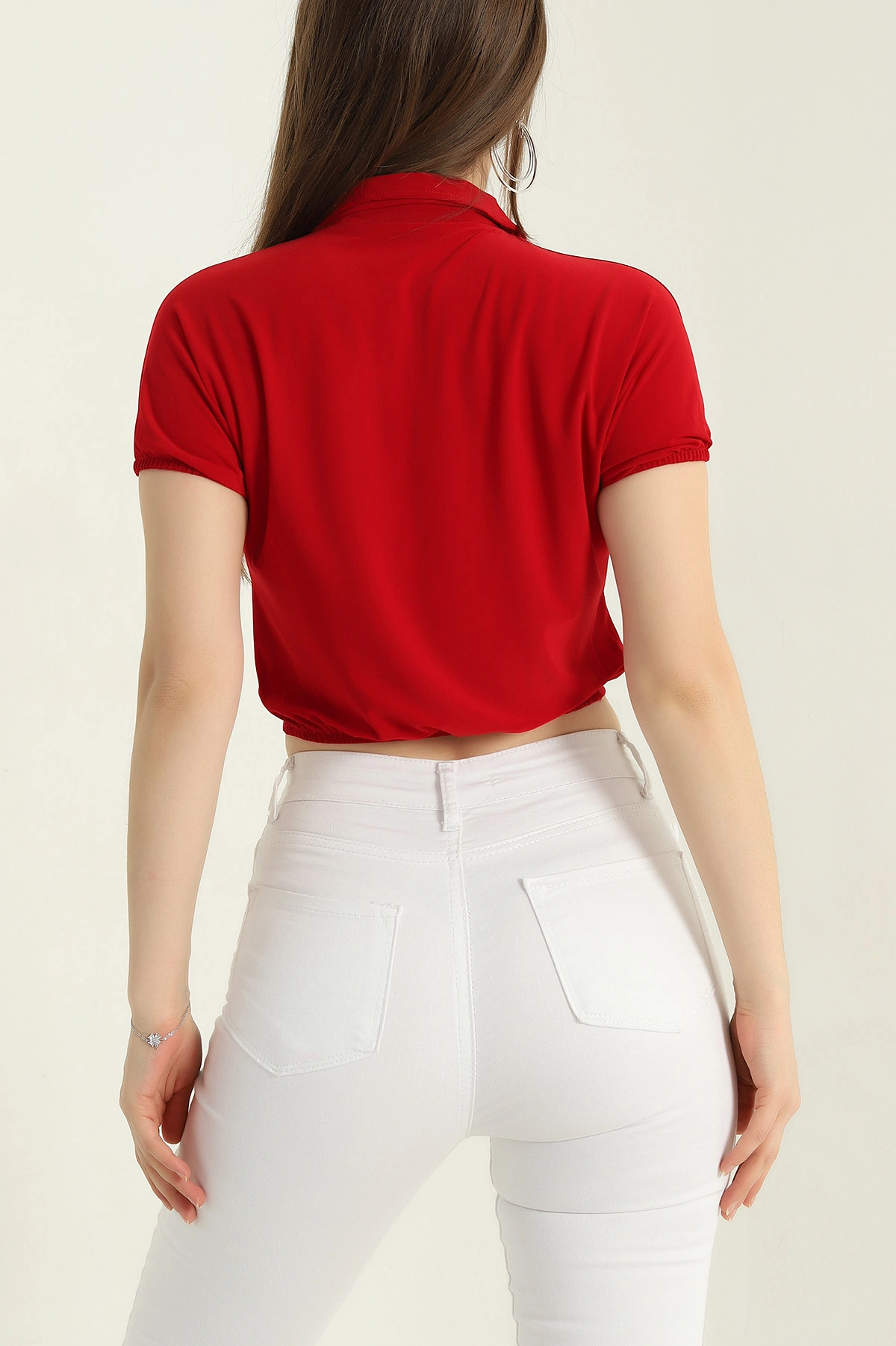 Kırmızı Büzgülü Sandy Kadın Bluz 347016