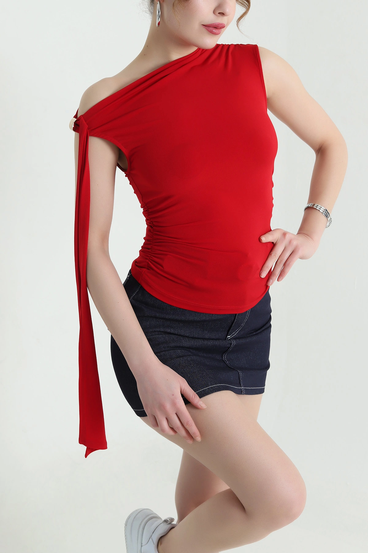 Kırmızı Büzgülü Sandy Kadın Bluz 438504