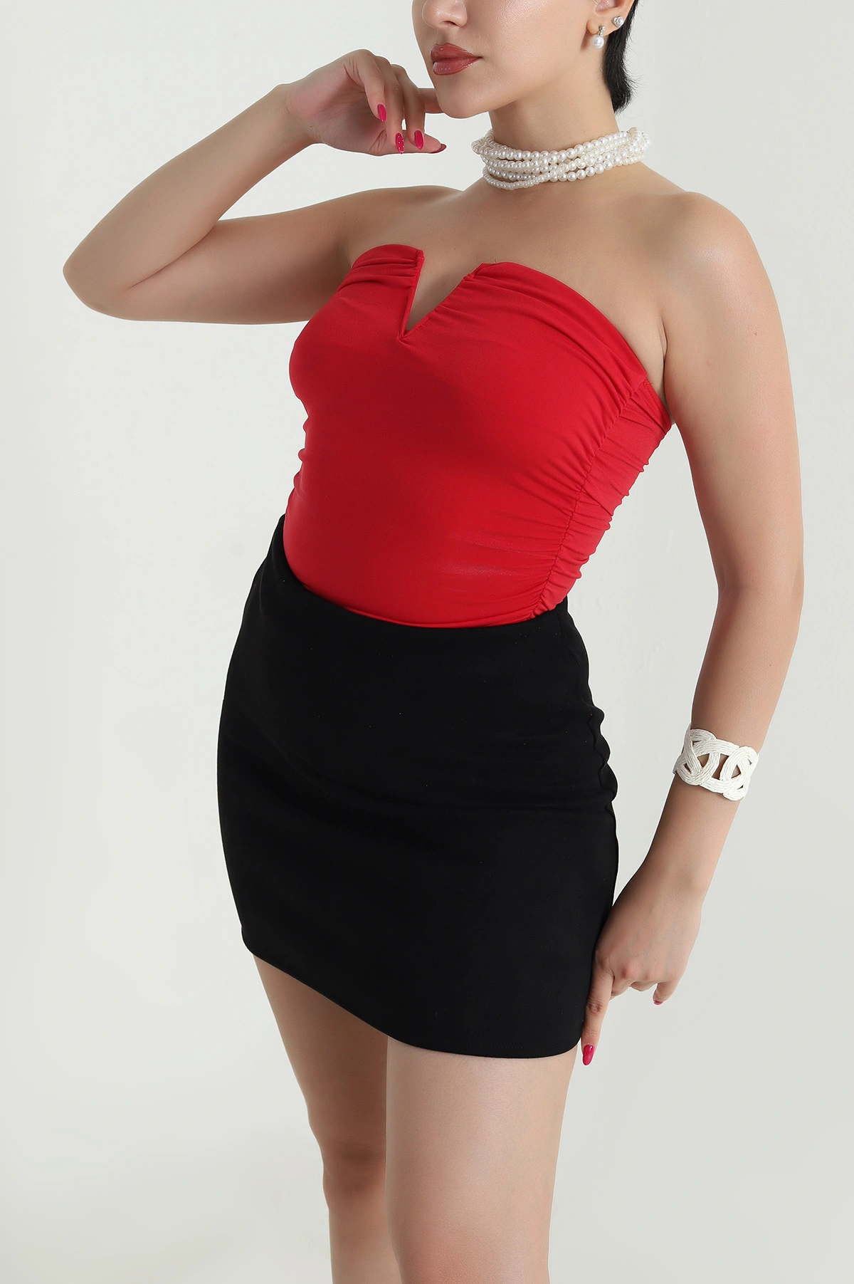 Kırmızı Büzgülü Sandy Kadın Bluz 475332